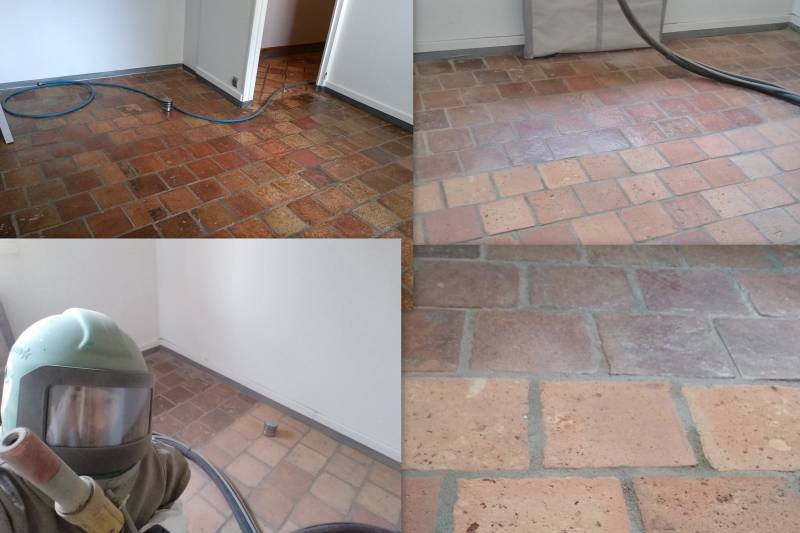 Rénovation sols en tomettes par décapage pa aérogommage