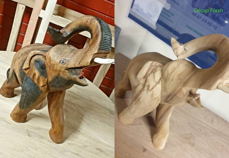 Décapage d'un élephant enbois