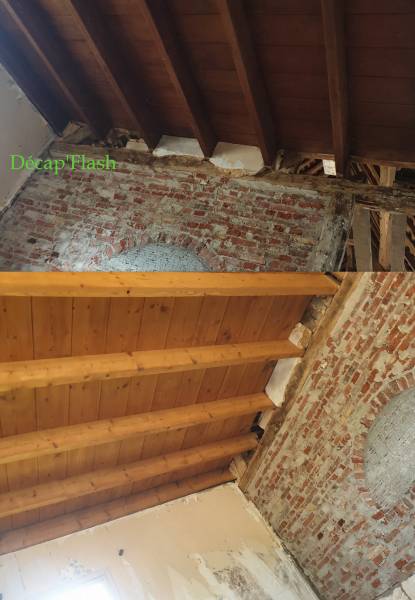 Décapage par aérogommage de poutres et solives