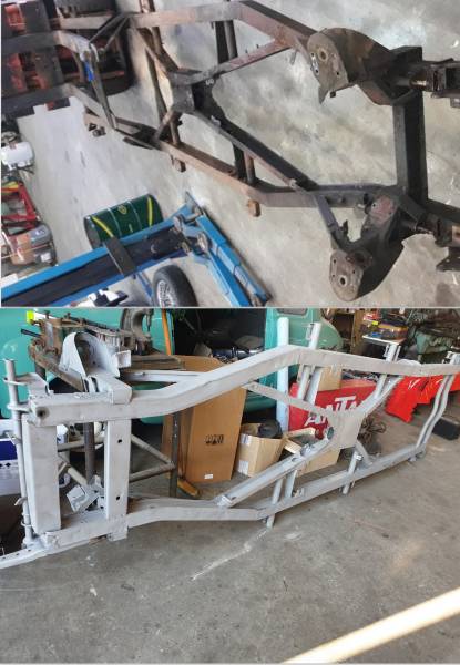 Décapage par aérogommage d'un chassis de Triump TR3