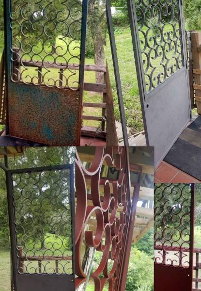 Décapage de porte en fer forgé avec pose d'apprêt