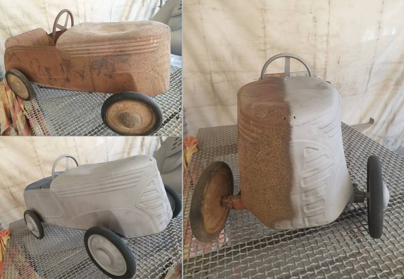 Décapage d'une voiture à pédalles