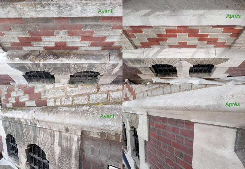 Avant après décapage de briques rouges et pierres blanches